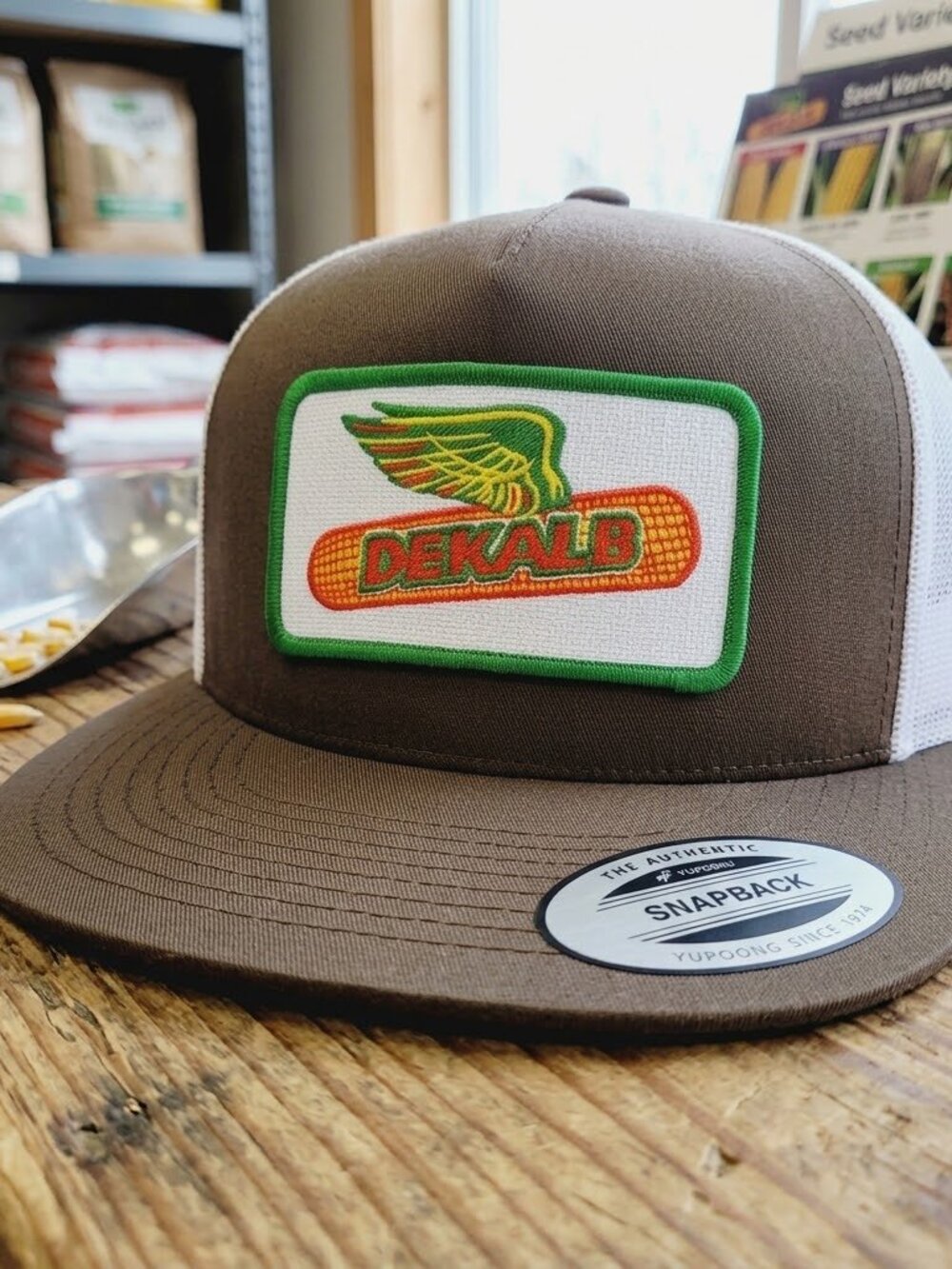 Retro DeKalb Seed Corn Hat Winged Ear Brown White Yupoong Snapback Trucker Cap